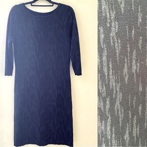 Black Label by Evan Picone Dress Size Large Long Sleeve Gray Black Stripe Midi